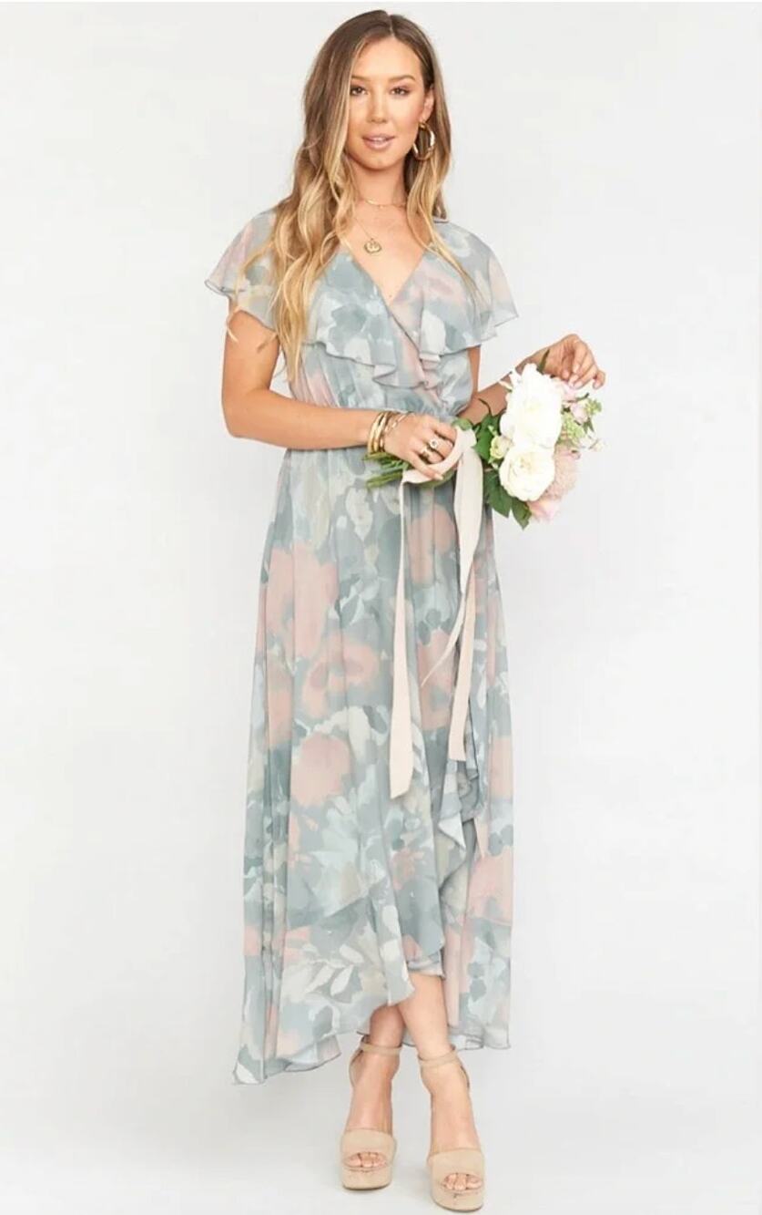 SHOW ME YOUR MUMU Jess Ruffle Midi Dress in Sage I Do Floral Size Women's Medium